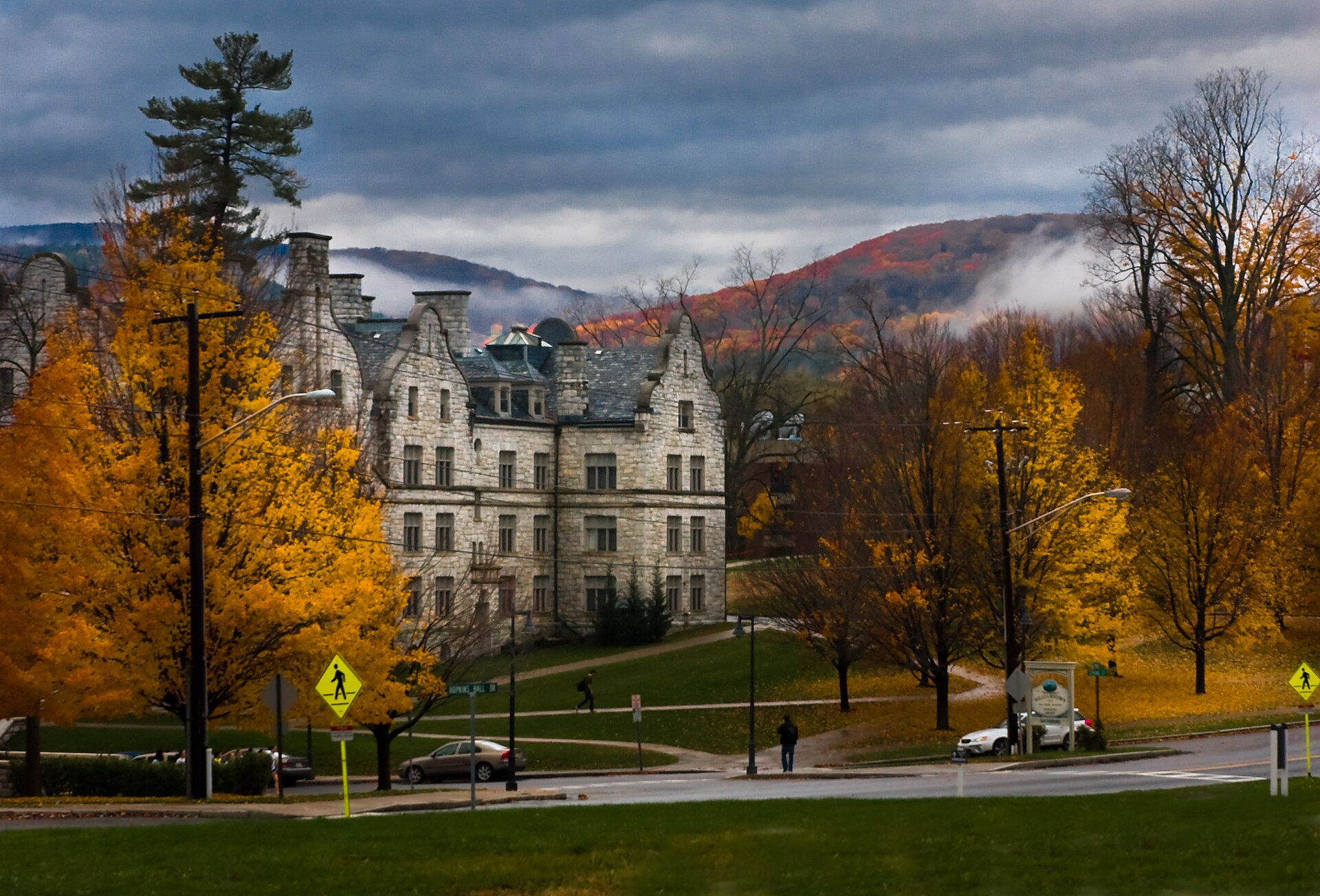 Morgan Hall at Williams College in autumn representing the complete admissions guide to Williams College, the top-ranked liberal arts college in the United States with an 8.5% acceptance rate for the Class of 2029.