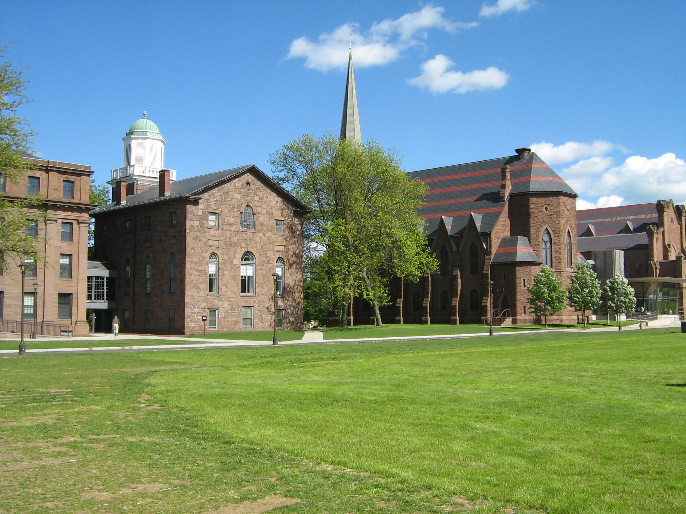 College Row at Wesleyan University, Middletown, Connecticut, showing North College, South College, and Memorial Chapel
