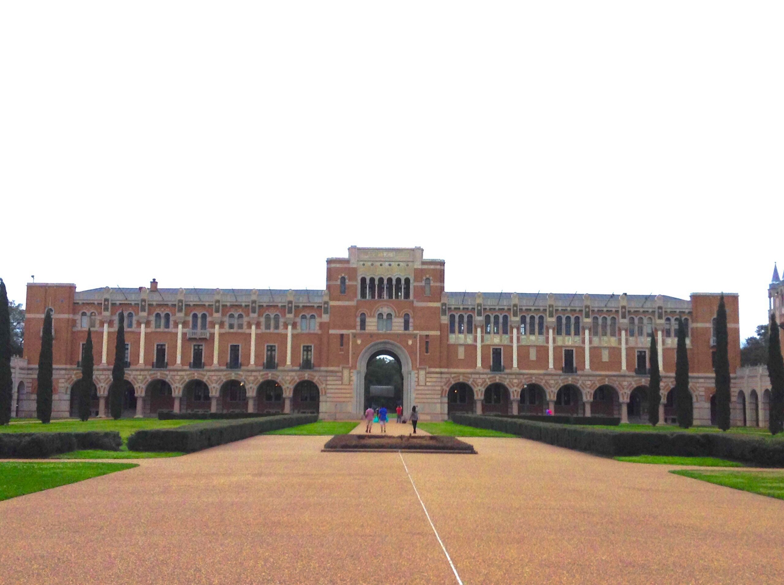 Lovett Hall and the Sallyport arch on the Rice University academic quad
