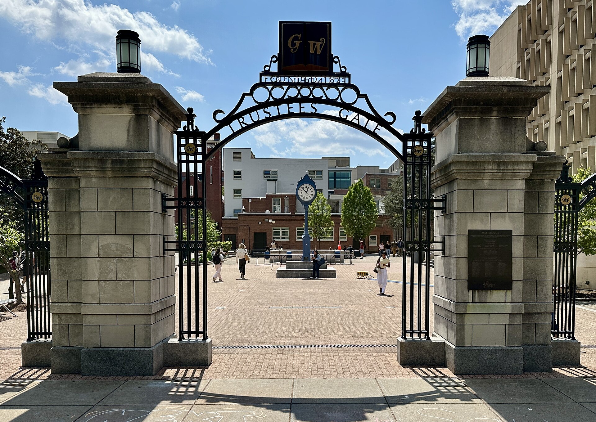 Trustees Gate leading to Kogan Plaza at George Washington University, illustrating the George Washington University acceptance rate